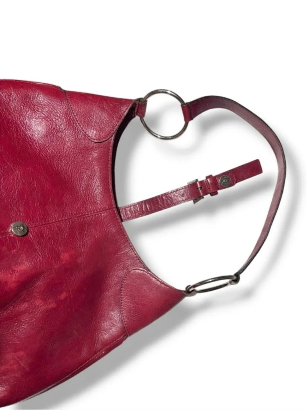 WILSONS LEATHER Red Hobo Shoulder Bag Expandable Bottom Snap Closure VINTAGE